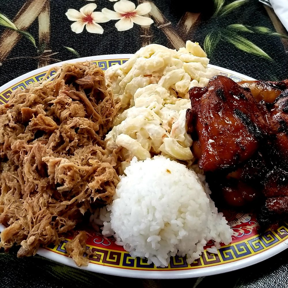 Hula Hands Restaurant - Kalua Pork and BBQ Chicken Combo with two Macs! - Hawaiian Near Me - Anchorage, Alaska Hula Hands Restaurant - Kalua Pork and BBQ Chicken Combo with two Macs! - Hawaiian Near Me - Anchorage, Alaska