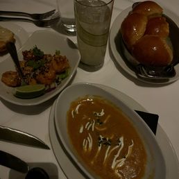 Lobster bisque and Dynamite Shrimp Lobster bisque and Dynamite Shrimp