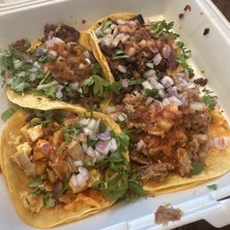 Chicken, carne asada, and carnitas tacos!