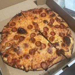Pepperoni pizza well done.