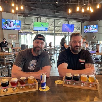The Brass Tap - Prosper - My buddy and I with our flights - Beer Bar Near Me - Prosper, Texas