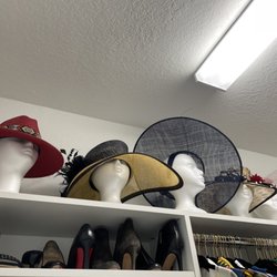 Elegant Beauty Supply - Wig heads modeling my hats. Need to paint their lips red!