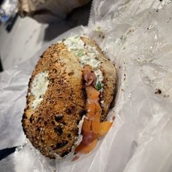 The Bagel Shoppe - salmon lox and cream cheese on an everything bagel