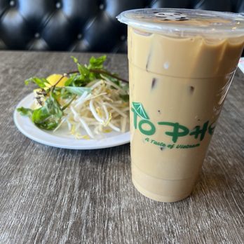 To Pho - Bean sprouts and assorted herbs plate for pho. Vietnamese iced coffee. - Vietnamese Near Me - Hesperia, California
