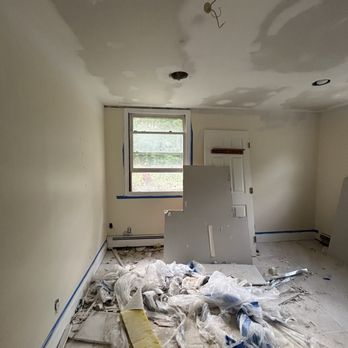 KT Blue Board Plastering - Before (trashed by previous contractor) - Damage Restoration Near Me - Pelham, New Hampshire