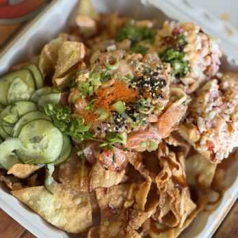 Ry's Poke Shack - Tsunami Poke Nachos with Firecracker Salmon - Hawaiian Near Me - Pasadena, California Ry's Poke Shack - Tsunami Poke Nachos with Firecracker Salmon - Hawaiian Near Me - Pasadena, California
