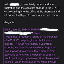 The original response I got from the company requesting a refund in January and I still have not gotten. The original response I got from the company requesting a refund in January and I still have not gotten.