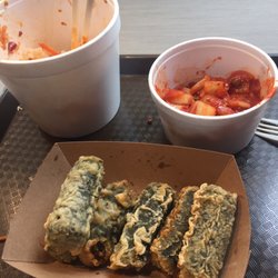 Backoos Korean ToGo Food - Bibimbap bowl $5, kimchi $2., sweet potato noodle roll $5.