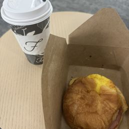 Caffe Latte with skim milk, sugar free vanilla and lavender bitters with an Egg, Ham, and Cheese Croissant Caffe Latte with skim milk, sugar free vanilla and lavender bitters with an Egg, Ham, and Cheese Croissant
