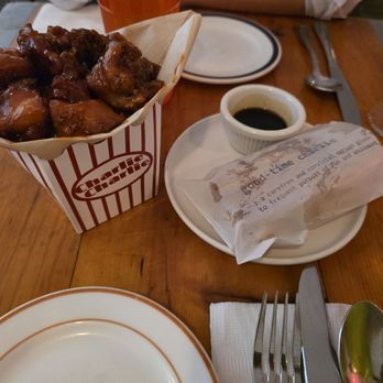 C as in Charlie - Popcorn chicken and green tomato hot pocket. - Korean Near Me - New York, New York