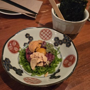 Takenaka Uni Bar - Uni and beef yuk-hoe - Seafood Near Me - Vancouver, British Columbia Takenaka Uni Bar - Uni and beef yuk-hoe - Seafood Near Me - Vancouver, British Columbia