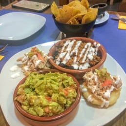 Guac, sopes, and a bean/meat dip