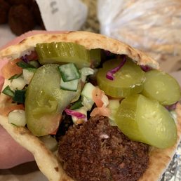 Falafel pita sandwich with the works. AMAZING! Falafel pita sandwich with the works. AMAZING!