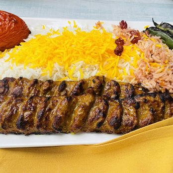 TehranRo Grill - Koubideh kabob.  Juicy and well made.  Comes with saffron basmati rice and grilled tomato snd jalopenos. - Mediterranean Near Me - Los Angeles, California