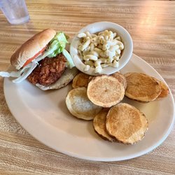 Cowboy’s Country Cookin’ - Spicy chicken sandwich, macaroni and cheese, home fries