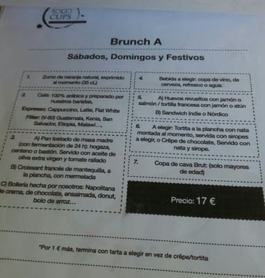 Menu photo 1 1000 Cups Madrid, M
