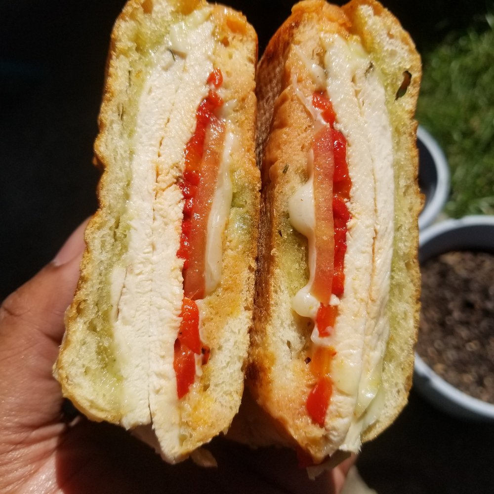 Dulce Cafe - Basil-Pesto Chicken Panini - Coffee & Tea Near Me - Durham, North Carolina Dulce Cafe - Basil-Pesto Chicken Panini - Coffee & Tea Near Me - Durham, North Carolina