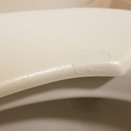 Toilet seat was bubbly and peeling. Not sure how this is possible. Toilet seat was bubbly and peeling. Not sure how this is possible.