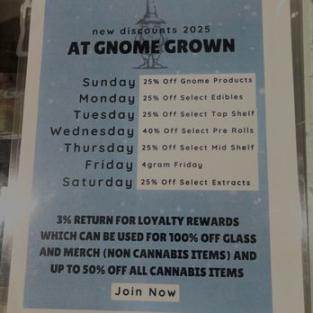 Gnome Grown - Updated 2025 Discount Sheet - Cannabis Dispensaries Near Me - Oregon City, Oregon