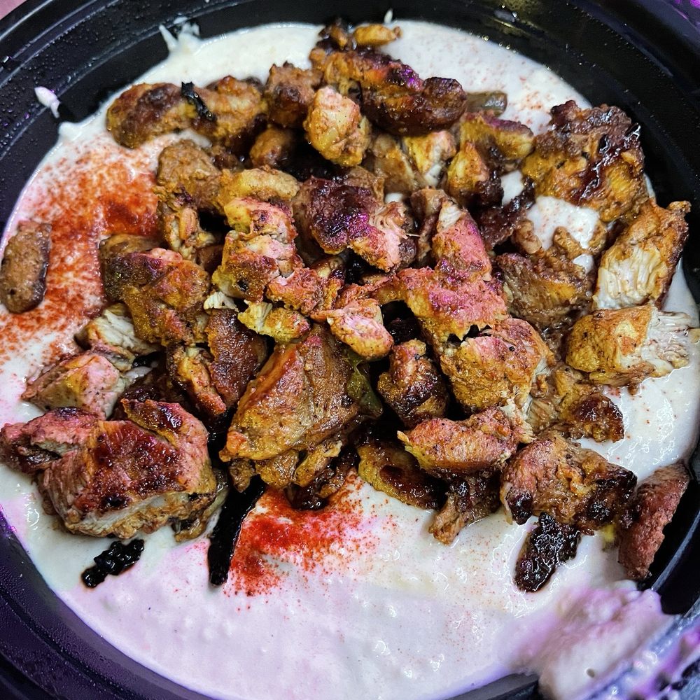 Fatima’s Grill - Bowl of hummus with chicken on top.  I guess you're supposed to eat it like soup and no pita. - Mediterranean Near Me - Long Beach, California