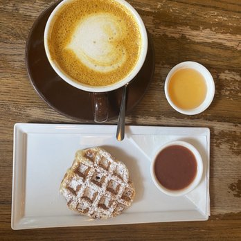 Medina Cafe - Turmeric latte and waffles - Breakfast & Brunch Near Me - Vancouver, British Columbia