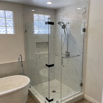 Mobile shower doors - 3/8 tempered clear glass with chrome hardware - Glass & Mirrors Near Me - Laguna Hills, California Mobile shower doors - 3/8 tempered clear glass with chrome hardware - Glass & Mirrors Near Me - Laguna Hills, California