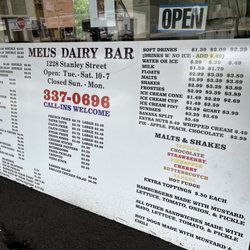 Mel's Dairy Bar - Menu July 2024