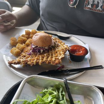 Pym Test Kitchen - Not so little chicken sandwich. It's the slider bun for me lol - Coffee & Tea Near Me - Anaheim, California