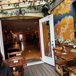 Tsion Cafe - Back patio view inside of restaurant