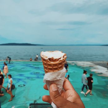 Ice Cream Social - Ruston - Enjoying a lavender single cone - Desserts Near Me - Ruston, Washington Ice Cream Social - Ruston - Enjoying a lavender single cone - Desserts Near Me - Ruston, Washington