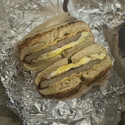Rockaway Plaza - Sausage egg and cheese on a everything bagel