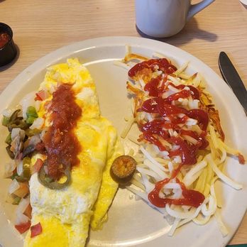 Jim's Restaurants - Vegetarian omelet for seniors with hashbrowns. - American Near Me - San Antonio, Texas