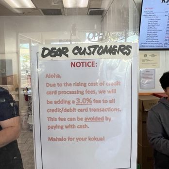 KJ's Local Grindz - Pay by cash or you'll be charged 3% with debit or credit card transactions - Chicken Shop Near Me - Kaneohe, Hawaii