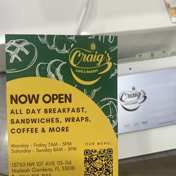 Craig's Cafe and Bakery - Menu - Coffee & Tea Near Me - Hialeah Gardens, Florida Craig's Cafe and Bakery - Menu - Coffee & Tea Near Me - Hialeah Gardens, Florida