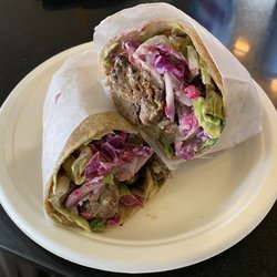 Falafel Hut - Kafta Kabab in a whole wheat wrap. Delicious!