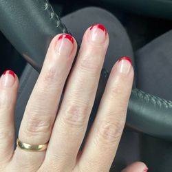 Season Nails - French soft gel manicure with red tip by Jessie