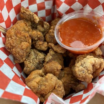 68TH Street Cafe - Popcorn Chicken with Chili Salt and House Hot Sauce (tastes like homemade sweet chili garlic sauce!) - Coffee & Tea Near Me - Sacramento, California