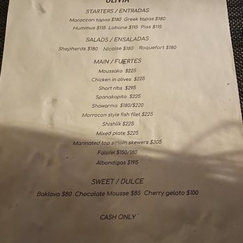 Olivia - Condensed menu - Mediterranean Near Me - Isla Mujeres, ROO