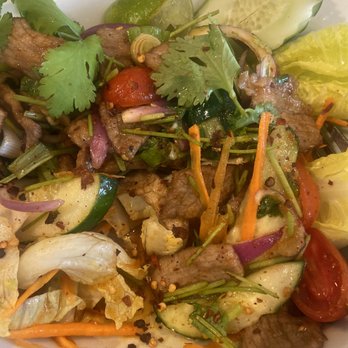 The Best Thai restaurant - Yum Beef Salad. Flavor of salad was ok but meat was dry and tough. I expect it wasn't fresh and was precooked. - Thai Near Me - Jacksonville, Florida