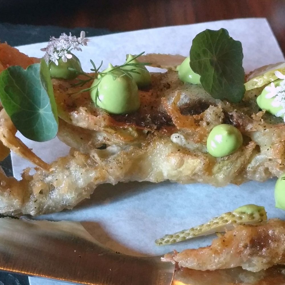Lazy Bear - Soft shell crab, green goddess, nasturtium - New American Near Me - San Francisco, California Lazy Bear - Soft shell crab, green goddess, nasturtium - New American Near Me - San Francisco, California