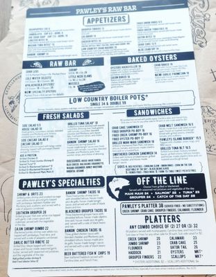 Menu photo 3 Pawley's Raw Bar Pawleys Island, SC