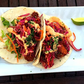 Aqua Restaurant - Mahi Mahi Tacos via munchingtheglobe.com - Seafood Near Me - Duck, North Carolina