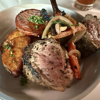 Roots Southern Table - New Zealand Lamb Chops with fried yams instead of the Hoppin John. - Southern Near Me - Farmers Branch, Texas