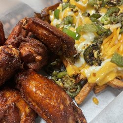 Pins & Tips Bowling Alley - Jumbo Salt and Pepper Wings with Fresh Jalapeno Cheese Fries
