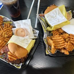2 bacon Smeeze burgers. Waffle fries.