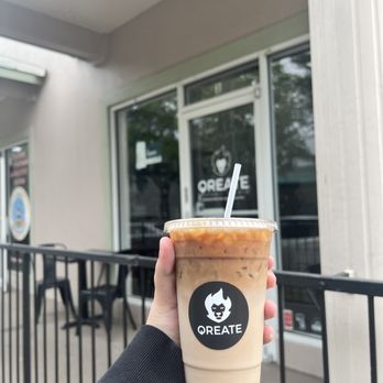 Qreate Coffee + Studio - Shit is Bananas iced latte with oat milk - Coffee & Tea Near Me - Orlando, Florida Qreate Coffee + Studio - Shit is Bananas iced latte with oat milk - Coffee & Tea Near Me - Orlando, Florida