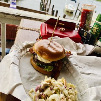 Jerry’s Dockside Bar & Grill - Goat cheese burger & slaw - New American Near Me - Gibsonton, Florida