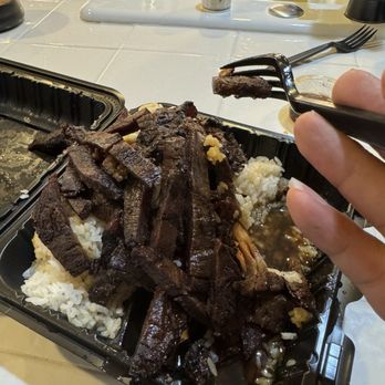 Matiki Island BBQ - An example of how thin this "steak" was! - Hawaiian Near Me - Henderson, Nevada Matiki Island BBQ - An example of how thin this "steak" was! - Hawaiian Near Me - Henderson, Nevada