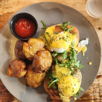 Scratch Kitchen - Pork Belly Bene w/Potatoes (almost like a baked potato that they deep fry) - Breakfast & Brunch Near Me - Honolulu, Hawaii Scratch Kitchen - Pork Belly Bene w/Potatoes (almost like a baked potato that they deep fry) - Breakfast & Brunch Near Me - Honolulu, Hawaii