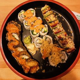 Tempura Roll, Matt Specialty Roll, and Fire in the hole Tempura Roll, Matt Specialty Roll, and Fire in the hole